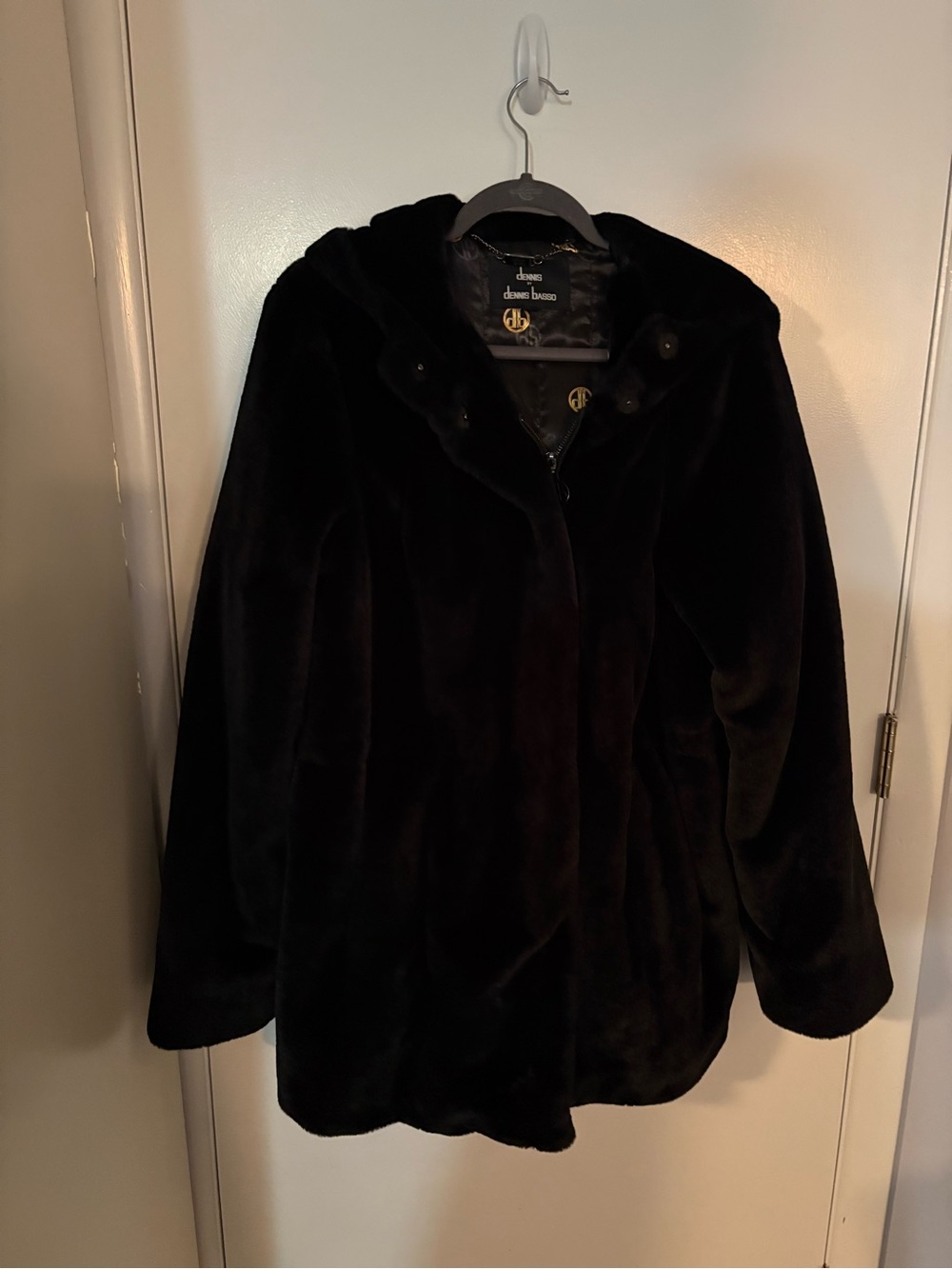 dennis basso Black Plush Hooded Teddy Jacket